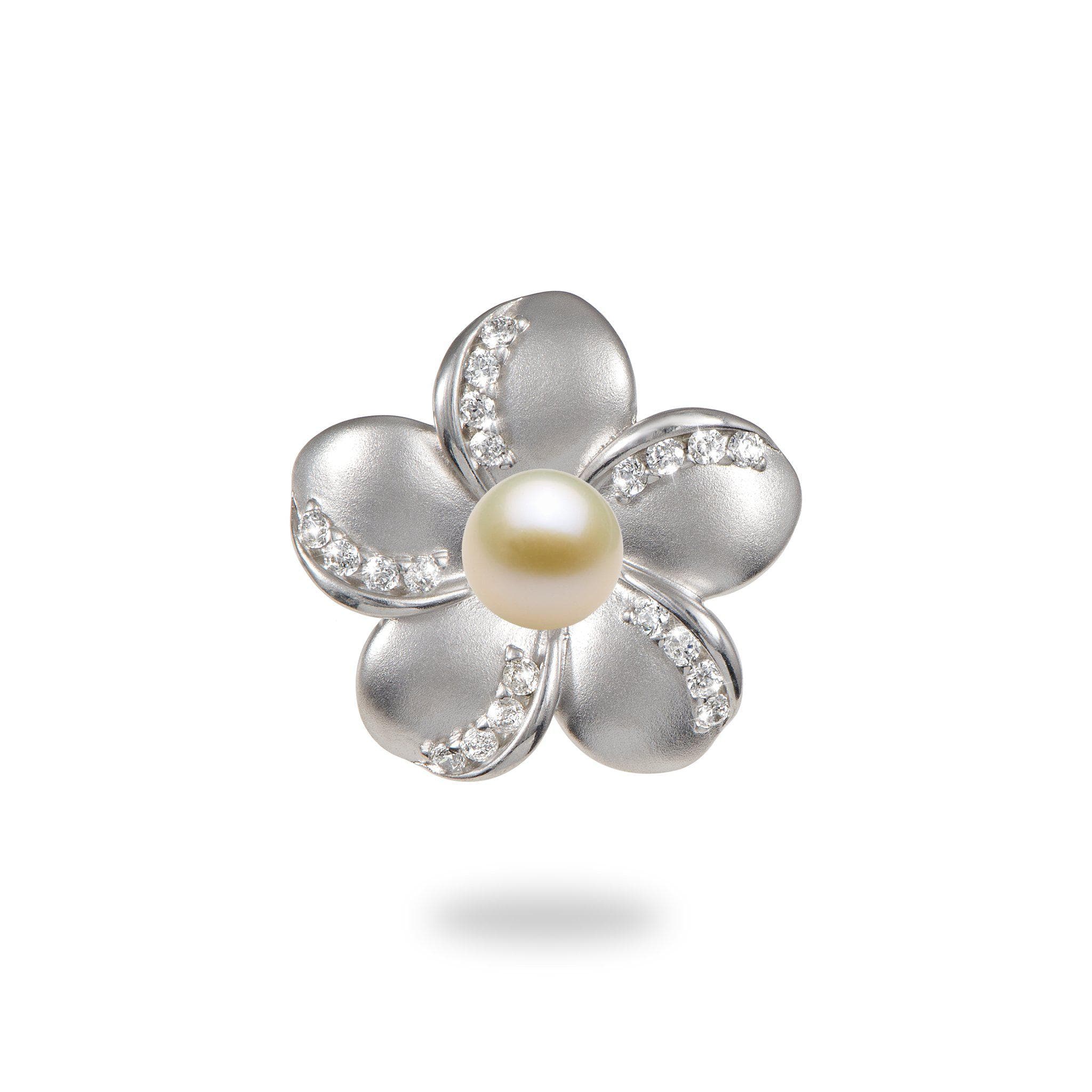 Pick A Pearl Plumeria Pendant in Sterling Silver with Cubic Zirconia ...