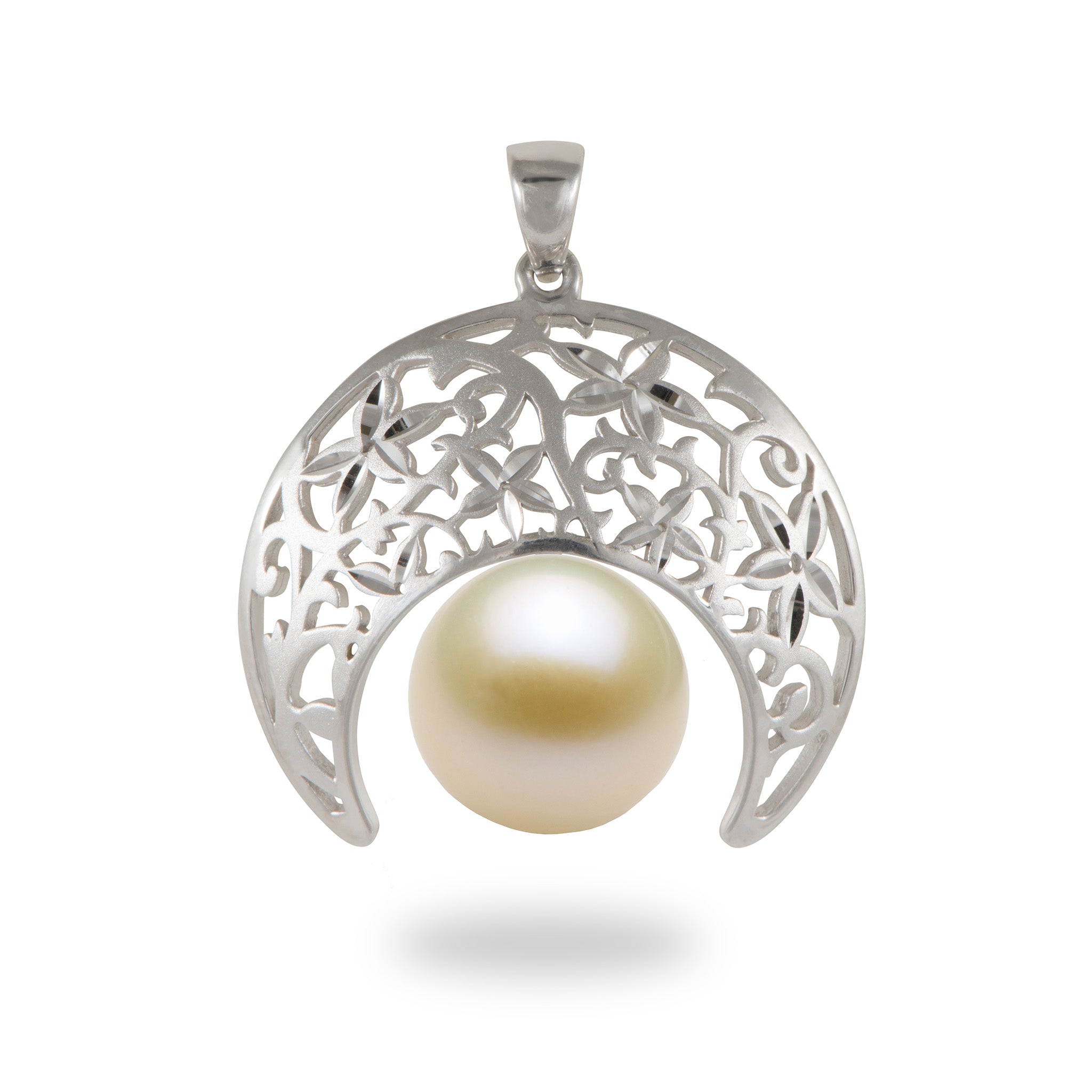 Choisissez un pendentif en croissant à fleurs perlé en argent sterling - 25 mm