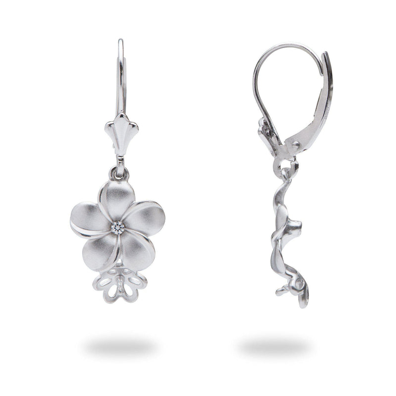 Pick A Pearl Plumeria Earrings in Sterling Silver with Cubic Zirconia - Maui Divers Jewelry