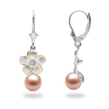 Pick-a-Pearl Plumeria Earrings in Sterling Silver with Pink Pearl - Maui Divers Jewelry