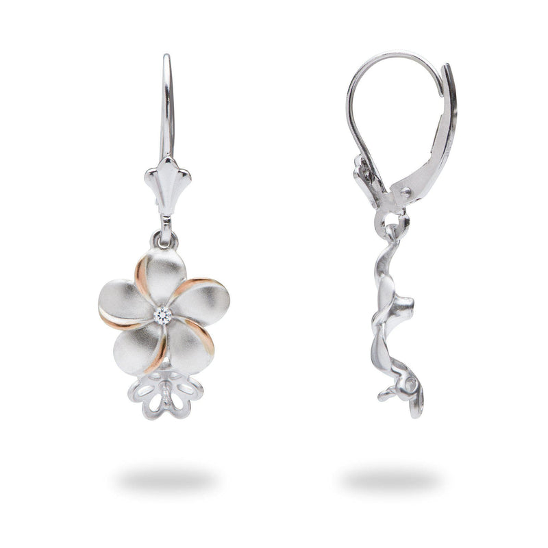 Pick-a-Pearl Plumeria Earrings in Sterling Silver with Cubic Zirconia-Maui Divers Jewelry