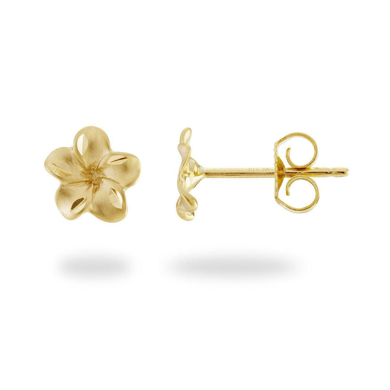 Plumeria Earrings in Gold - 9mm-Maui Divers Jewelry