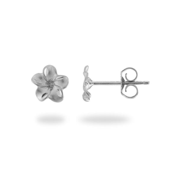 Plumeria Earrings in White Gold - 7mm-Maui Divers Jewelry
