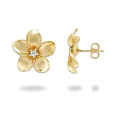 Plumeria Earrings in Gold with Diamonds in - 18mm-Maui Divers Jewelry