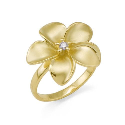 Plumeria Ring in Gold with Diamond - 18mm-Maui Divers Jewelry