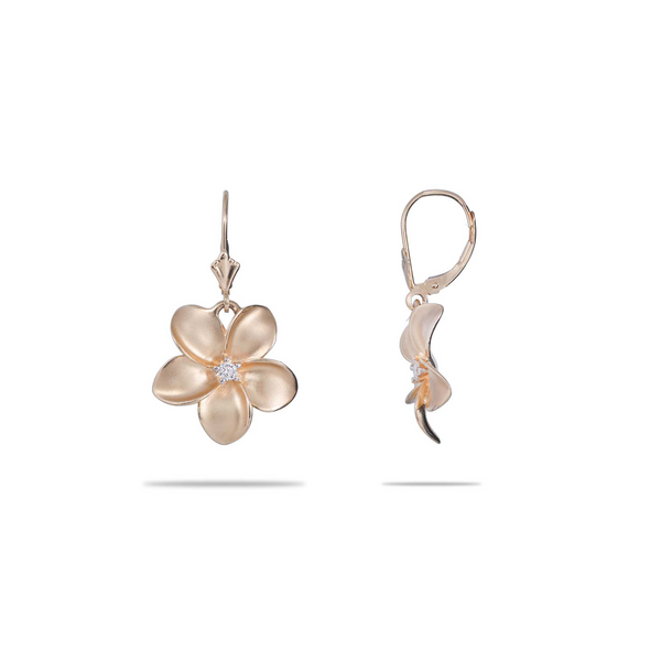 Plumeria Earrings in Gold - 18mm - Maui Divers Jewelry