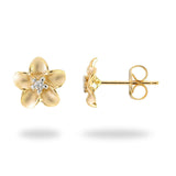 Plumeria Earrings in Gold with Diamonds - 9mm-Maui Divers Jewelry