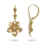 Plumeria Earrings in Gold with Diamonds - 13mm-Maui Divers Jewelry