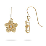 Plumeria Earrings in Gold with Diamonds - 13mm-Maui Divers Jewelry