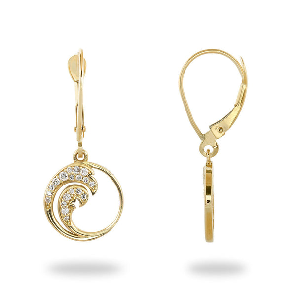 Nalu Earrings in Gold with Diamonds - 12mm-Maui Divers Jewelry