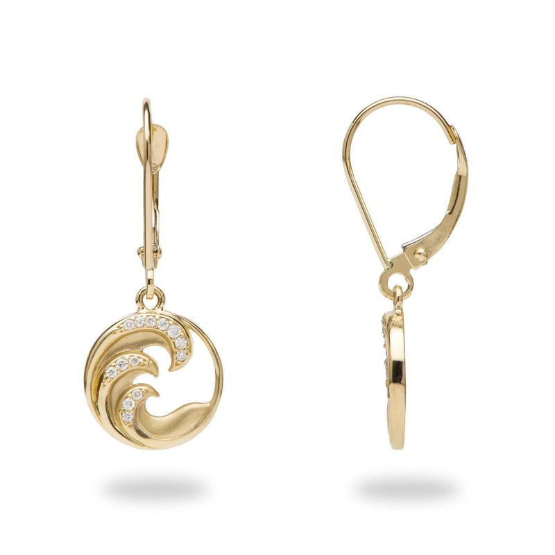 Nalu Earrings in Gold with Diamonds - 28mm-Maui Divers Jewelry