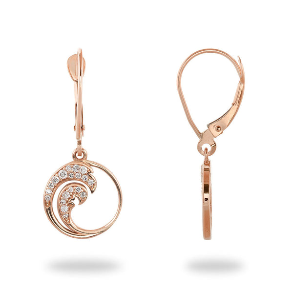 Nalu Earrings in Rose Gold with Diamonds - 28mm-Maui Divers Jewelry