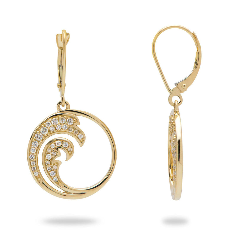 Nalu Earrings in Gold with Diamonds - 18mm-Maui Divers Jewelry