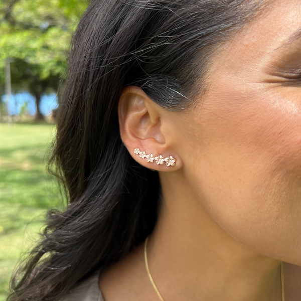 Plumeria-Ohrringe aus Roségold mit Diamanten – 26 mm