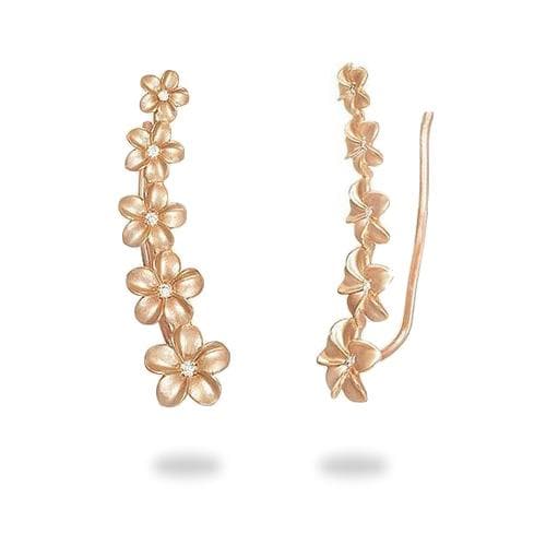 Plumeria Earrings in Rose Gold with Diamonds - 26mm-Maui Divers Jewelry
