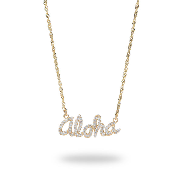 16" Aloha Necklace in Gold with Diamonds - Maui Divers Jewelry