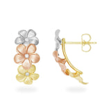 Plumeria Earrings in Tri Color Gold with Diamonds-Maui Divers Jewelry