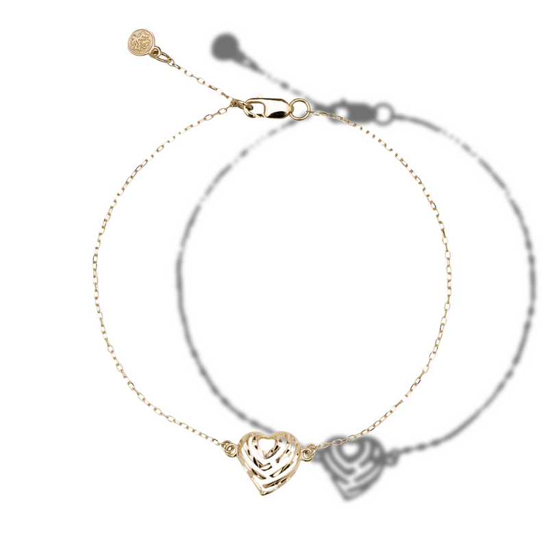 Amazon.com: GELIN Open Heart Bracelet in 14K Solid Gold | 14k Gold Diamond  Bracelet for Women, Adjustable 6