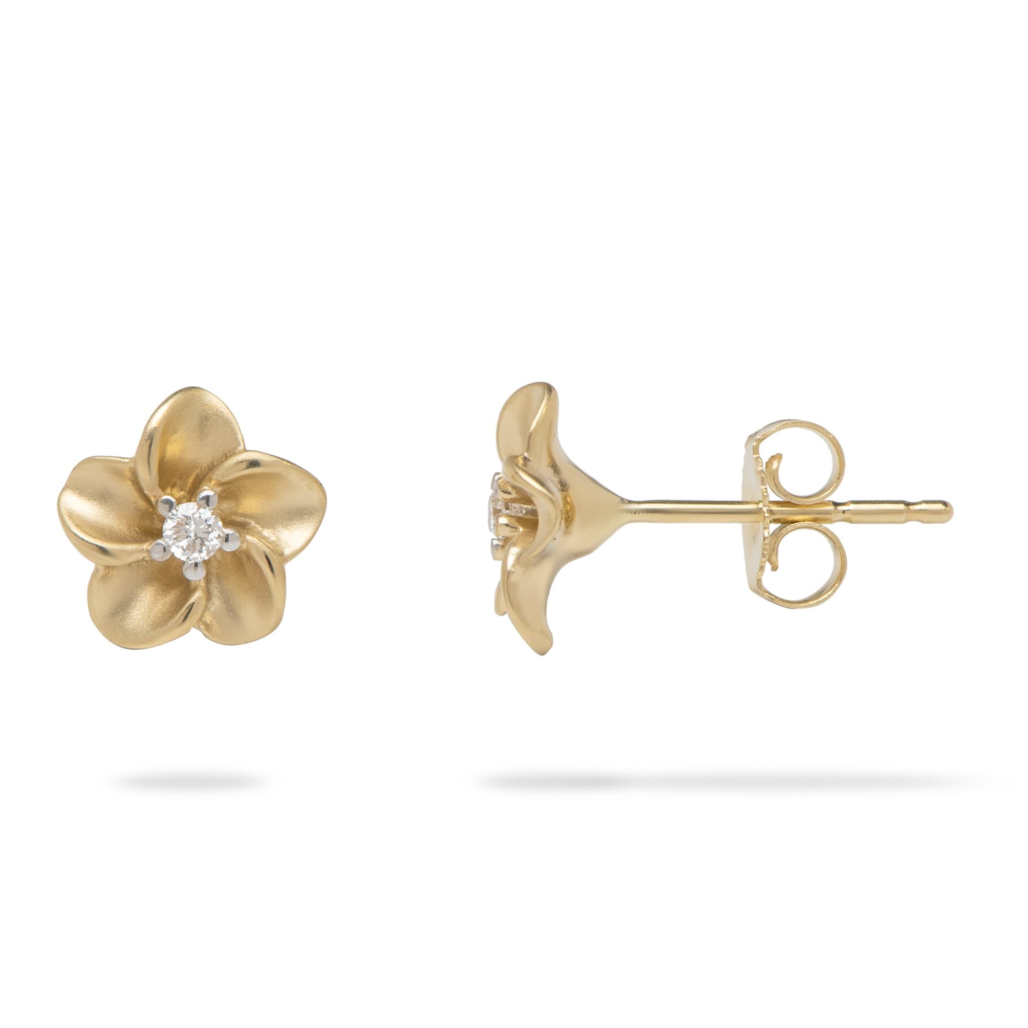Plumeria Earrings in Gold with Diamonds - 8mm – Maui Divers Jewelry