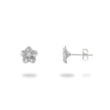 Plumeria Earrings in White Gold with Diamonds - 8mm-Maui Divers Jewelry