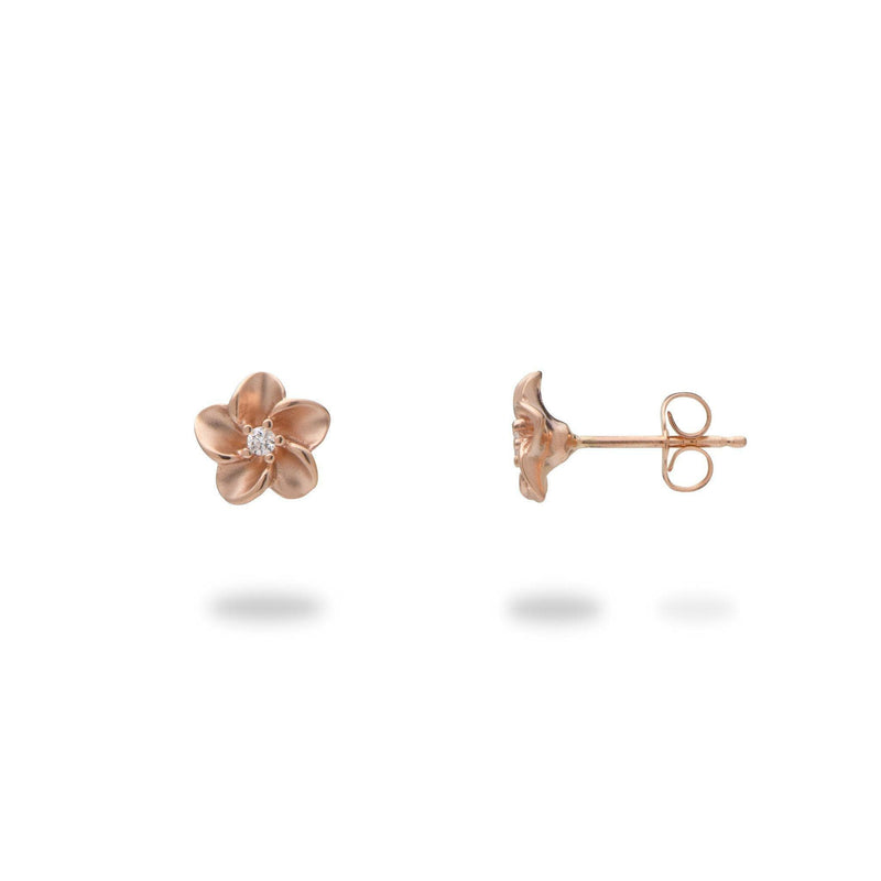 Plumeria Earrings in Rose Gold with Diamonds - 8mm-Maui Divers Jewelry