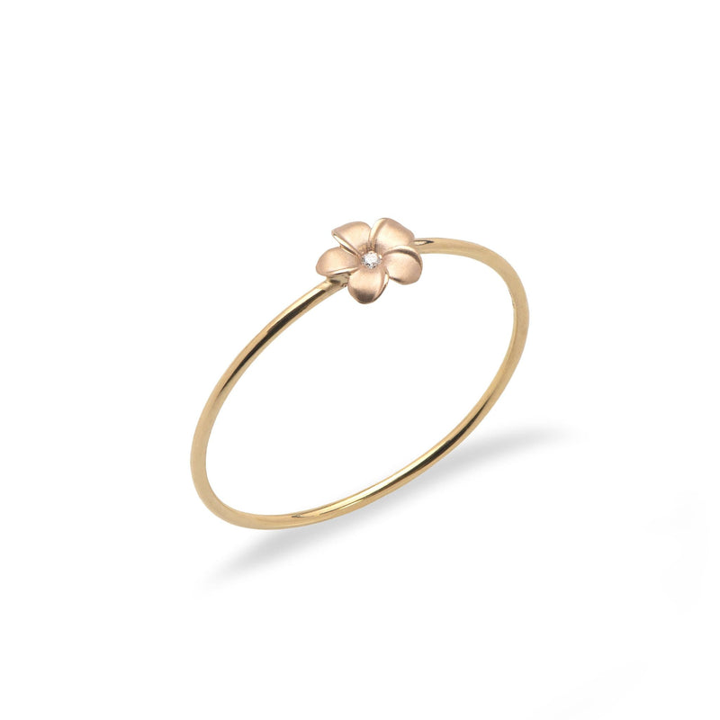 Plumeria Ring in Two Tone Gold with Diamonds - Size 7-Maui Divers Jewelry