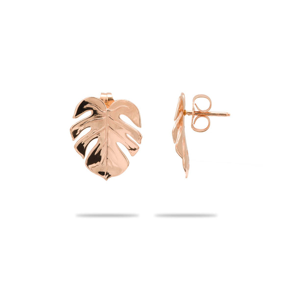 Monstera Earrings in Rose Gold - 15mm - Maui Divers Jewelry