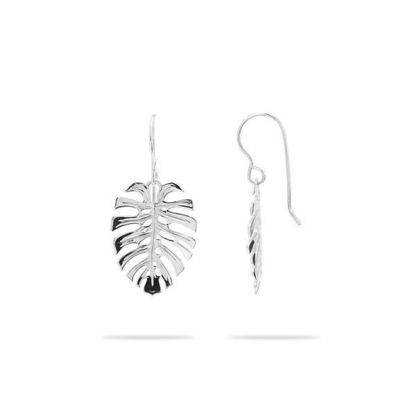 Monstera Earrings in White Gold - 23mm - Maui Divers Jewelry