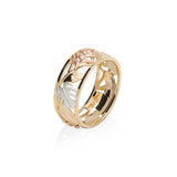 Hawaiian Gardens Monstera & Heliconia Ring in Tri Color Gold - 8mm - Maui Divers Jewelry