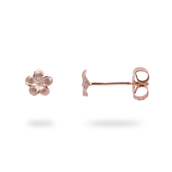 Plumeria Earrings in Rose Gold with Diamonds - 5mm - Maui Divers Jewelry