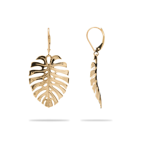 Monstera Earrings in Gold - 30mm - Maui Divers Jewelry
