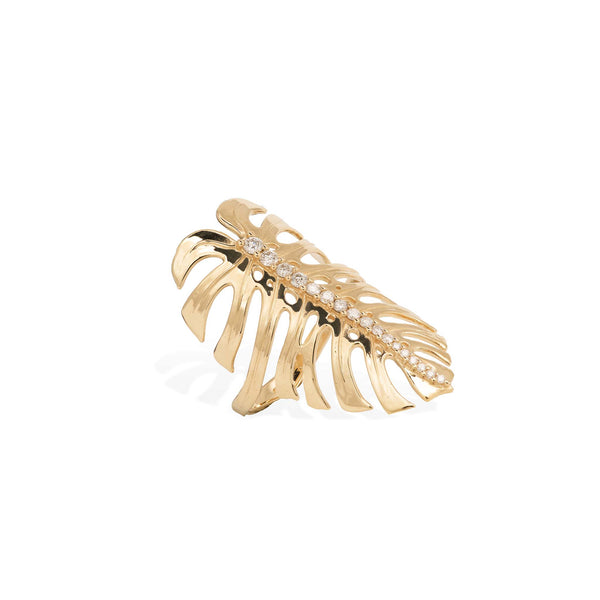 Monstera Ring in Gold with Diamonds - 30mm - Maui Divers Jewelry