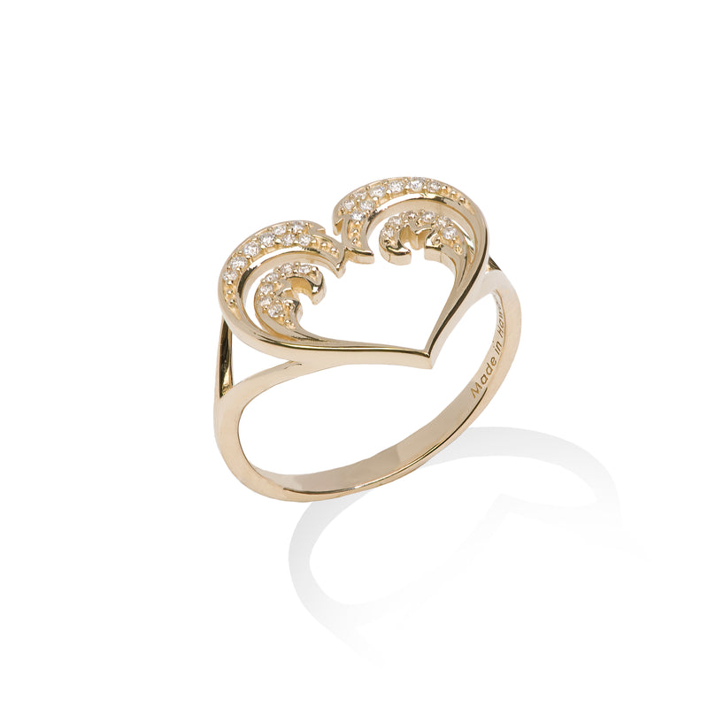 Nalu Heart Ring in Gold with Diamonds - 14mm - Maui Divers Jewelry