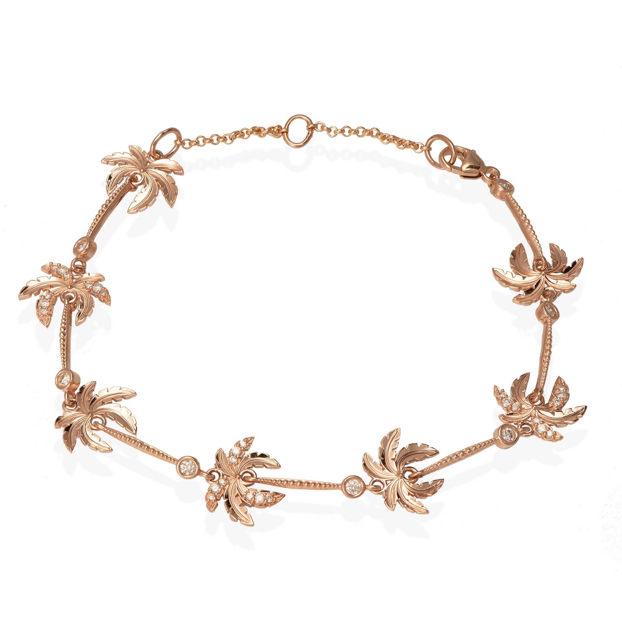 Palm de paradis réglable - Bracelet de palmier en or rose avec des diamants - taille 6.5-8 "