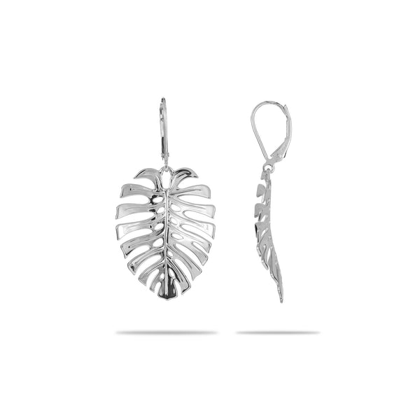 Monstera Earrings in White Gold - 30mm - Maui Divers Jewelry