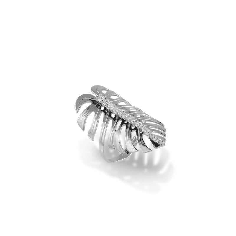 Monstera Ring in White Gold with Diamonds - 32mm