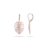 Monstera Earrings in Rose Gold with Diamonds - 23mm - Maui Divers Jewelry