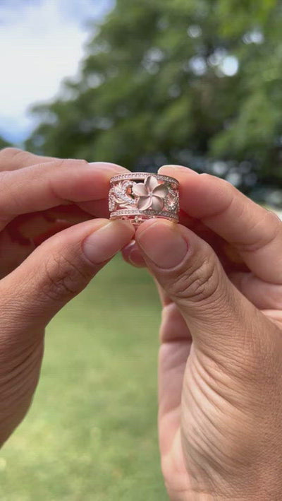 Hawaiian Heirloom Plumeria Engagement Ring in Rose Gold with Diamonds
