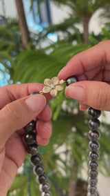 18-19" Tahitian Black Pearl Strand with Diamond Plumeria Clasp in Gold - 11-12mm