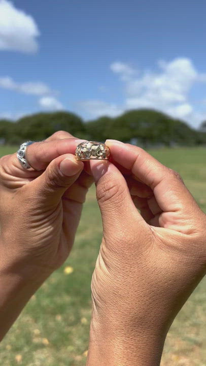 Video of a woman wearing a Hawaiian Heirloom Plumeria Ring in Rose Gold with Diamonds - 11mm - Maui Divers Jewelry