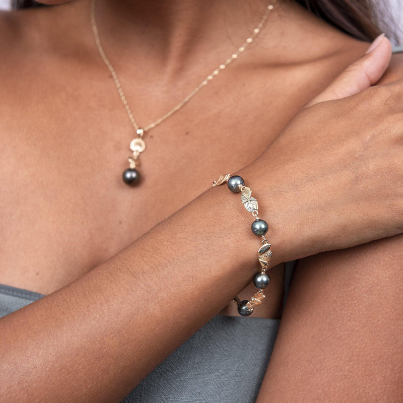 Seashells Tahitian Black Pearl Bracelet in Gold - 7.5"-Maui Divers Jewelry