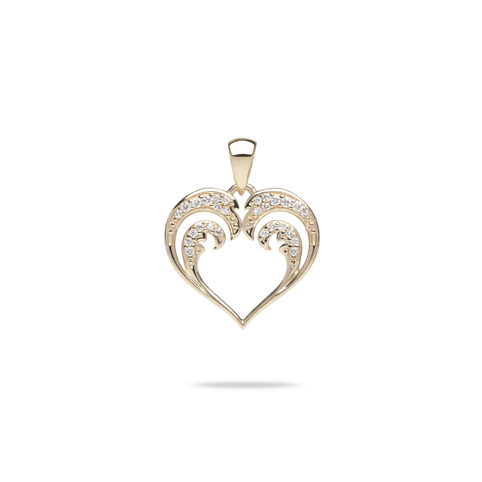 Nalu Heart Pendant in Gold with Diamonds - 15mm-Maui Divers Jewelry