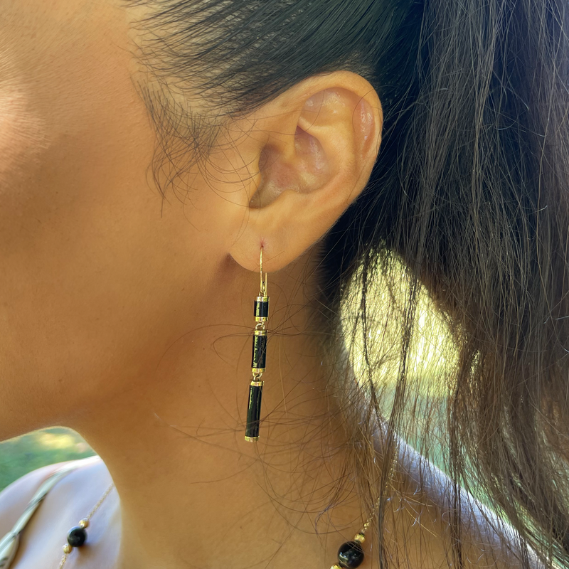 Ocean Chimes Black Coral Earrings in Gold