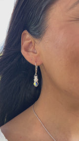 A woman wearing Crystal Pineapple Earrings in Sterling Silver-Maui Divers Jewelry