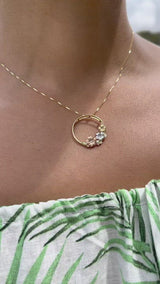 Plumeria Necklace in Tri Color Gold with Diamonds - 22mm