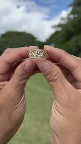 Video of a woman's hand with a Hawaiian Heirloom Plumeria Ring in Gold with Diamonds - 10mm - Maui Divers Jewelry