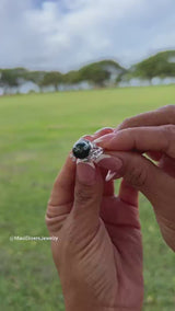 Video of a woman's hand with a Tahitian Black Pearl Ring with Diamonds in 14K White Gold (9-10mm)-Maui Divers Jewelry