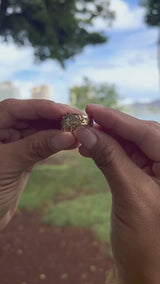 Video of a woman's with a Hawaiian Gardens Hibiscus Ring in Tri Color Gold with Diamonds - 12mm - Maui Divers Jewelry