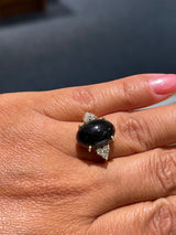 Black Coral Ring in Gold with Diamonds on hand - Maui Divers Jewelry