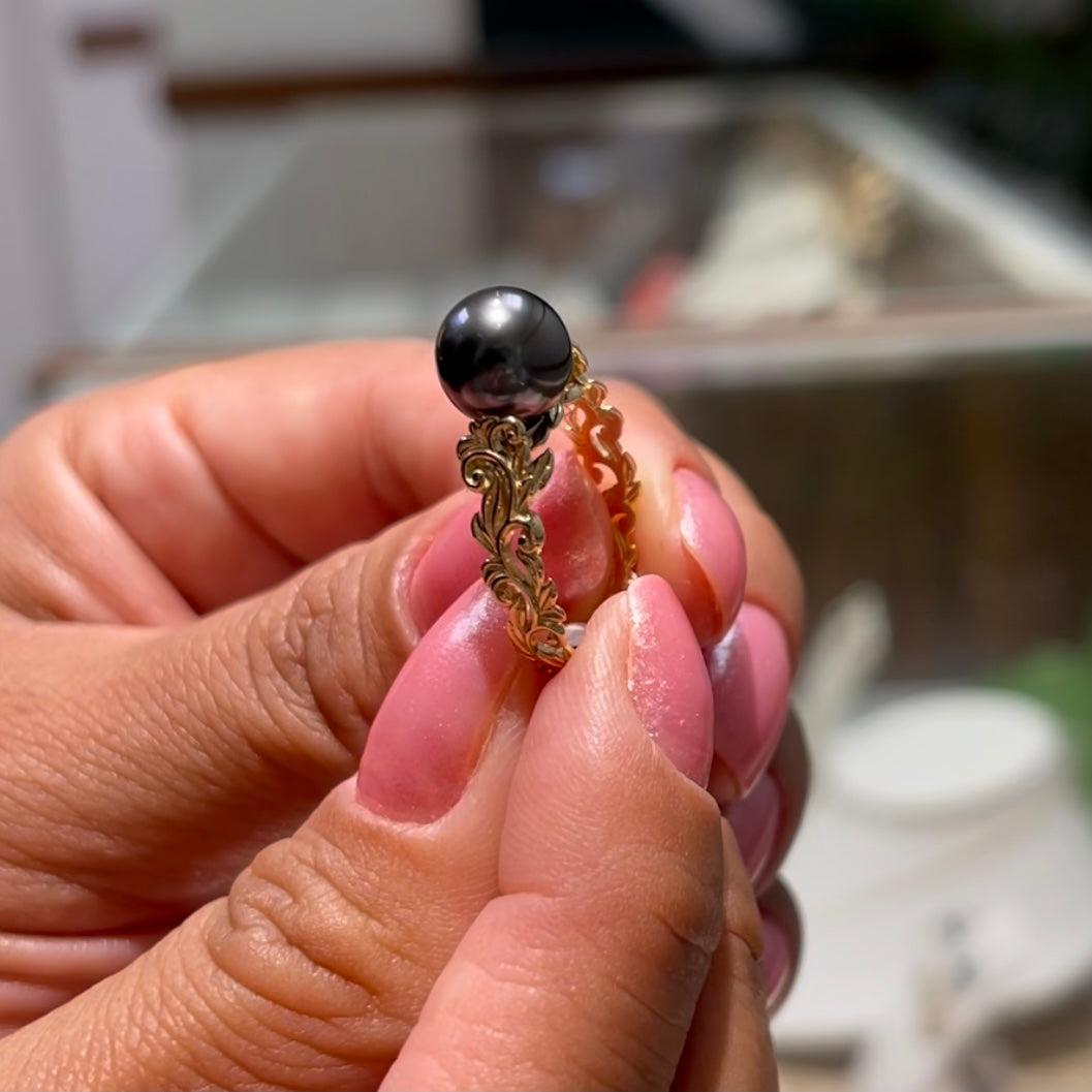 Living Heirloom Tahitian Black Pearl Ring in Gold - 8-9mm